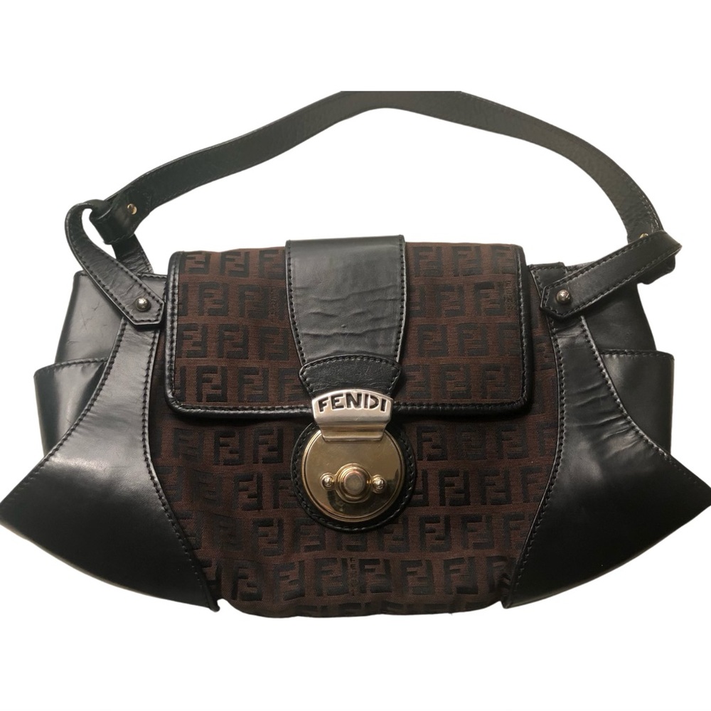 Vintage Authentic Fendi Shoulder bag - leather & Canvas Zucca print